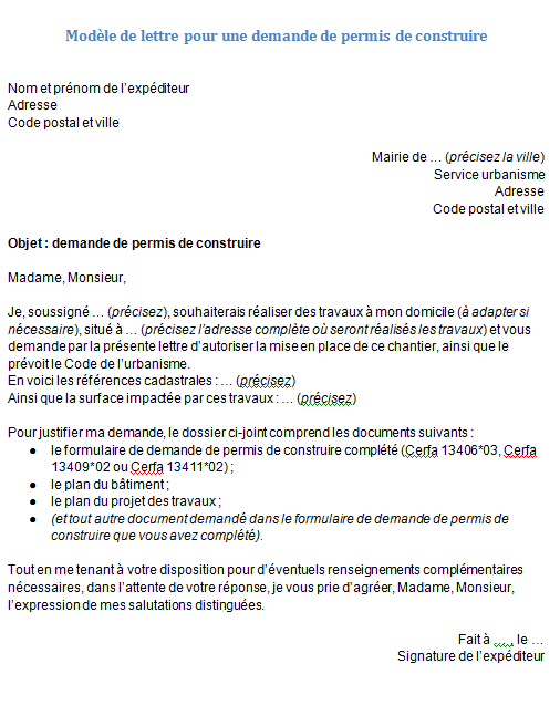 Lettre De Demande D Autorisation De Travaux